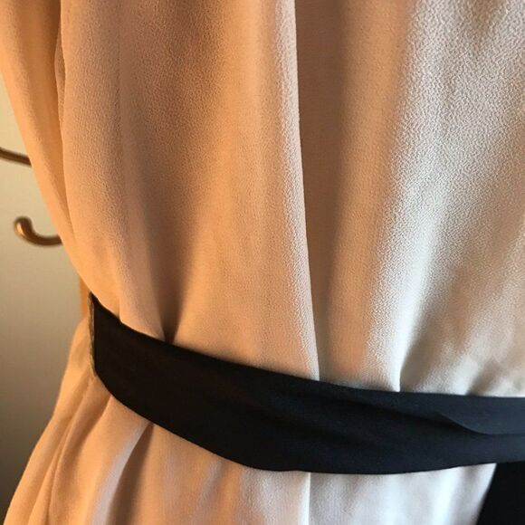 Cream Chiffon Dress with Black Sash - Size Medium - Picture 7 of 8